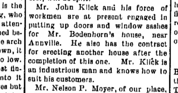 1878 October 3 Bodenhorn house near Annville