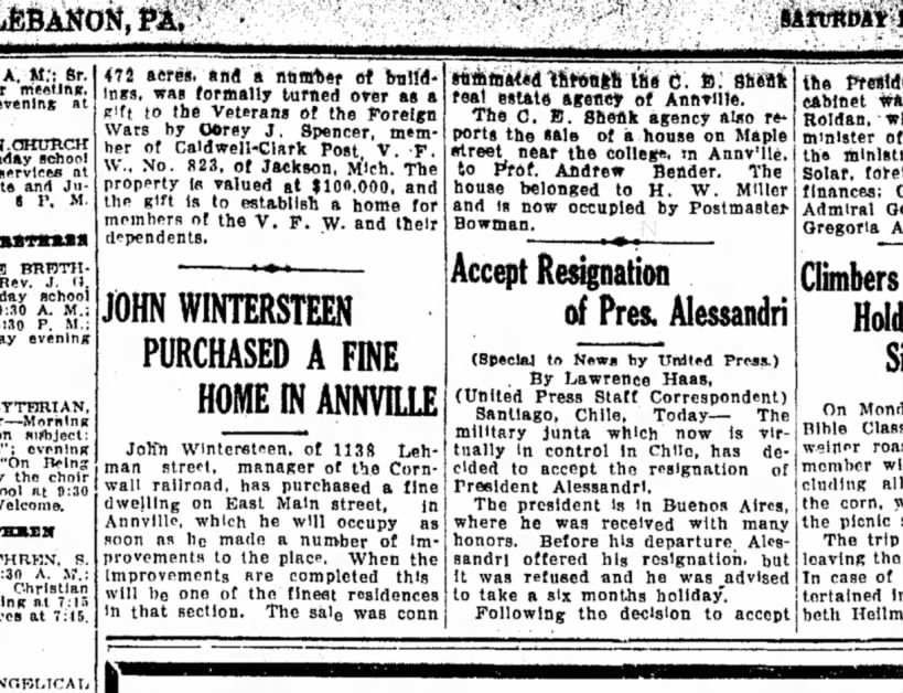1924 September 13 Sale of Andrew Bender Home