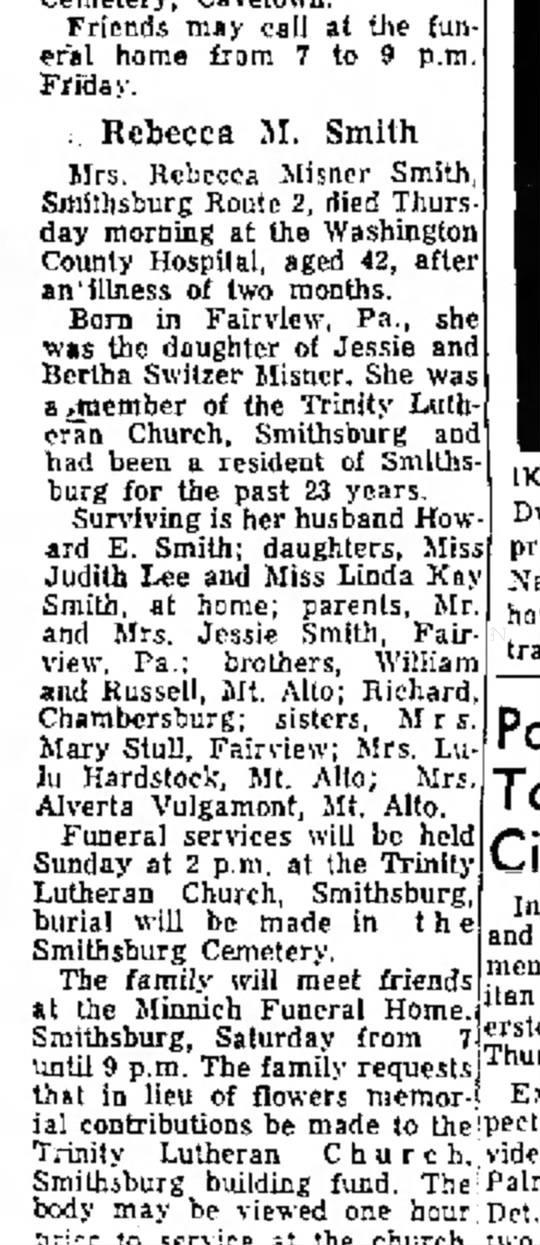 1964 July 10 Rebecca Misner Smith Daily Mail Hagerstown, MD  Friday