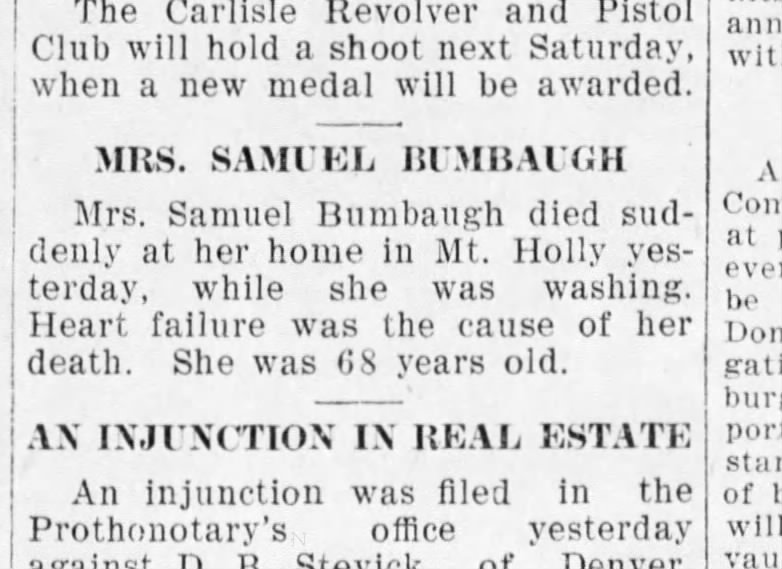 1907 October 10 Mrs Samuel Bumbaugh