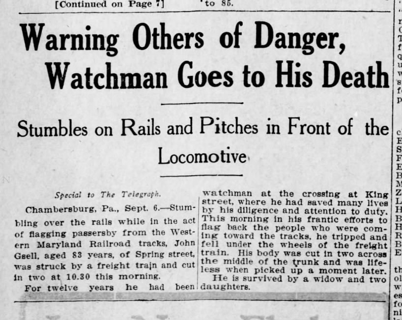 1910 September 6 Death of John Gsell Watchman