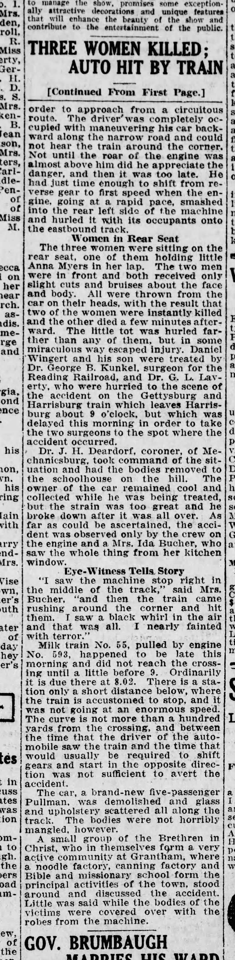 1916 january 29 Harrisburg Telegraph Three Women Killed by train