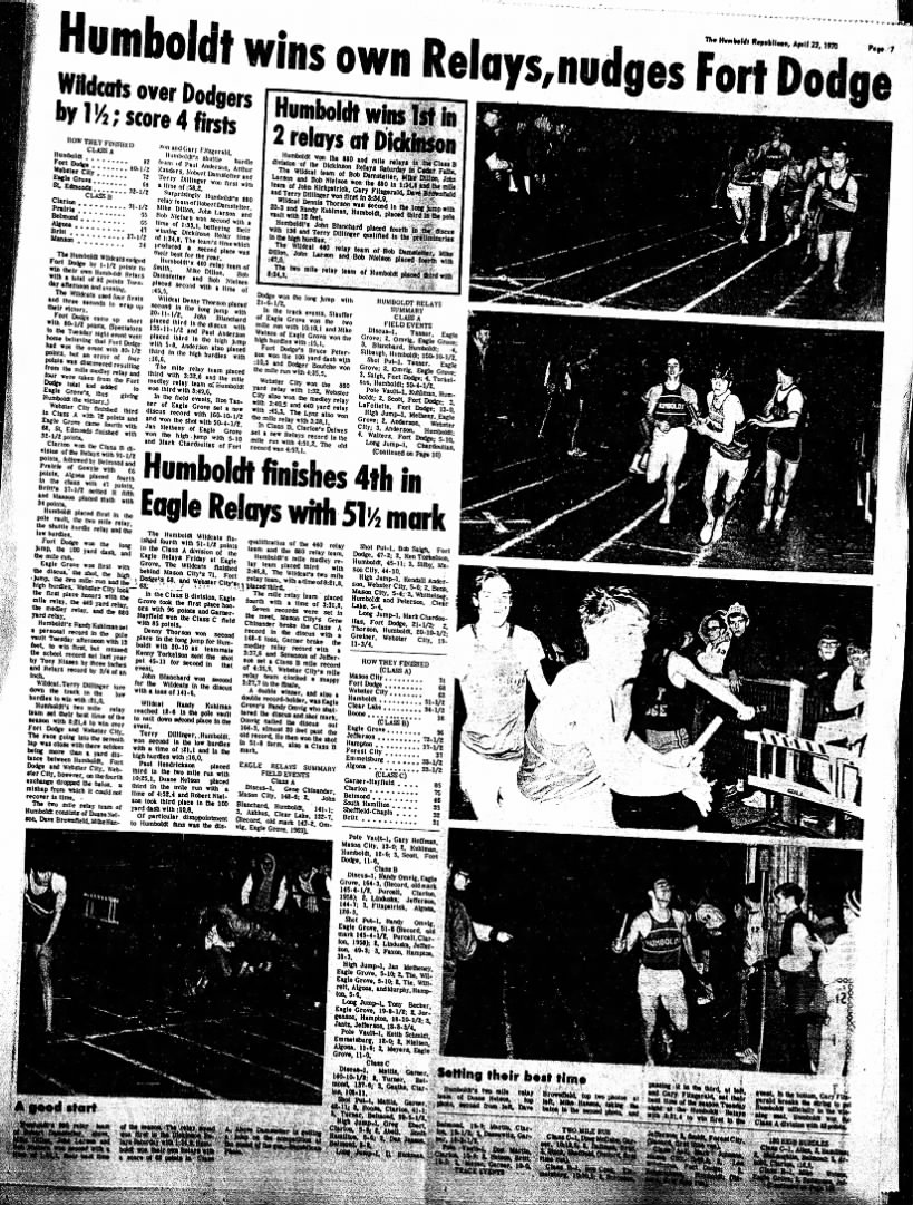 April 22, 1970 Humboldt Relays, Eagle Grove Relays and Dickinson Relays