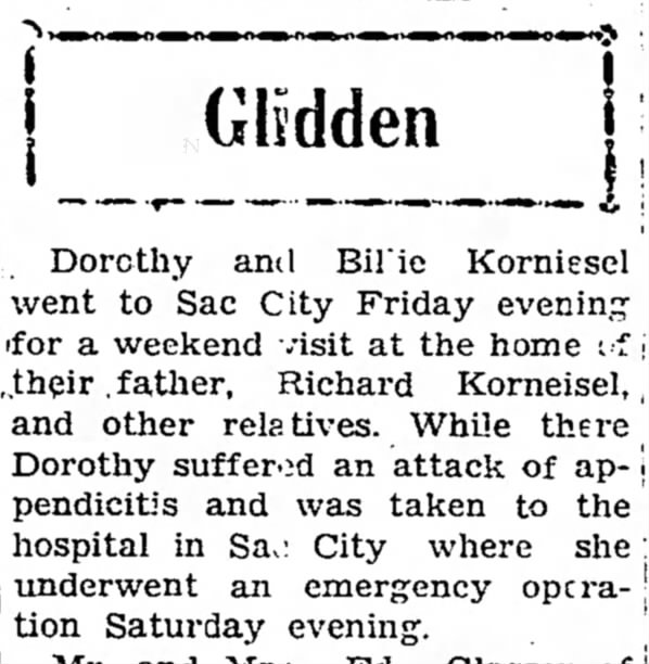 1935- Dorothy Korneisel -appendicitis