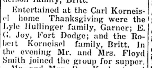 1955 Nov 30 Carl Korneisel home Thanksgiving Hullinger-Joy-Robert Korneisel-Smith Families