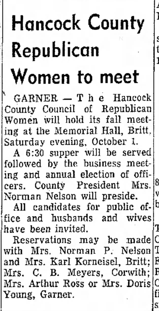 1960 Sep 26 Republican Women to meet Mrs Karl Korneisel