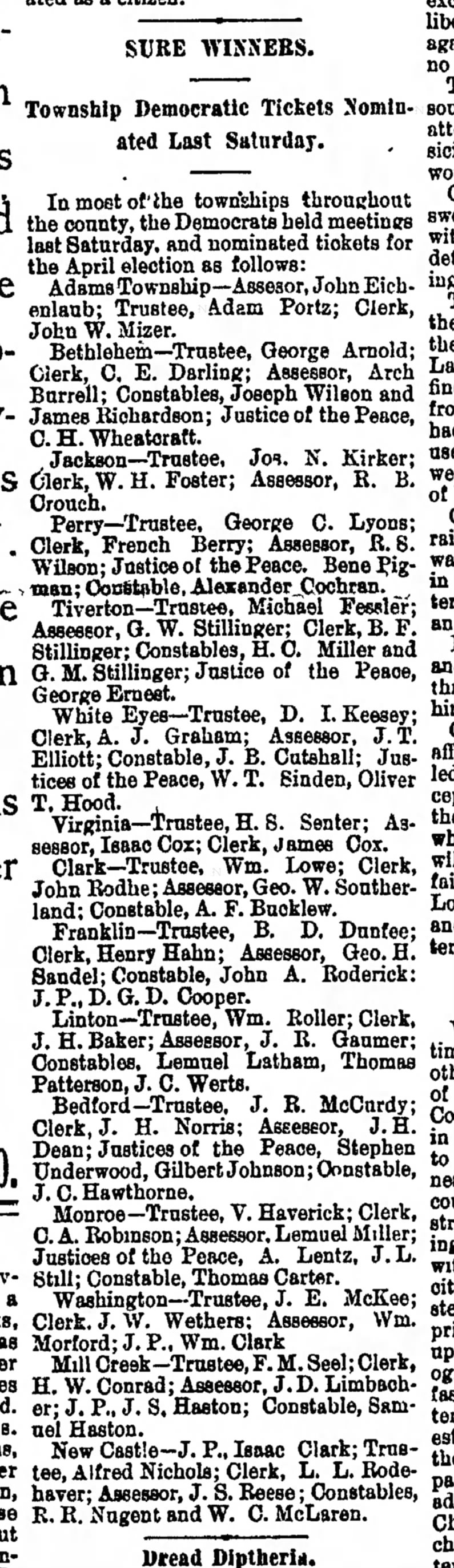 Justice of the Peace - William Thomas Sinden, The Democratic Standard, 16 Mar 1894, p. 1