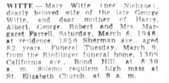 Mary Witte obit