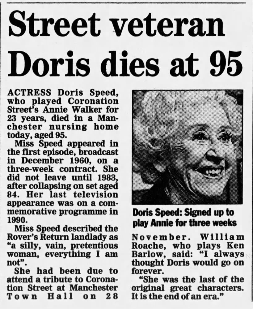 Street veteran Doris dies at 95