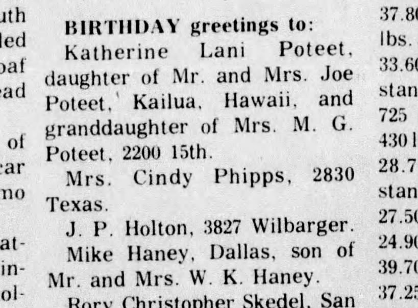 Birthday greeting in Vernon paper