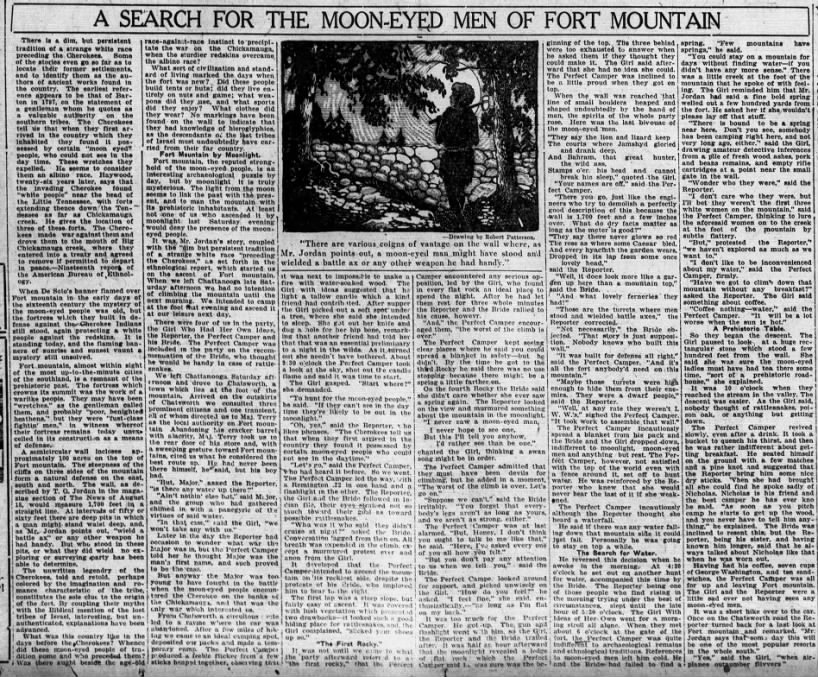 "A search for the moon-eyed men of Fort mountain," The Chattanooga News, September 1, 1923, p.2—C.