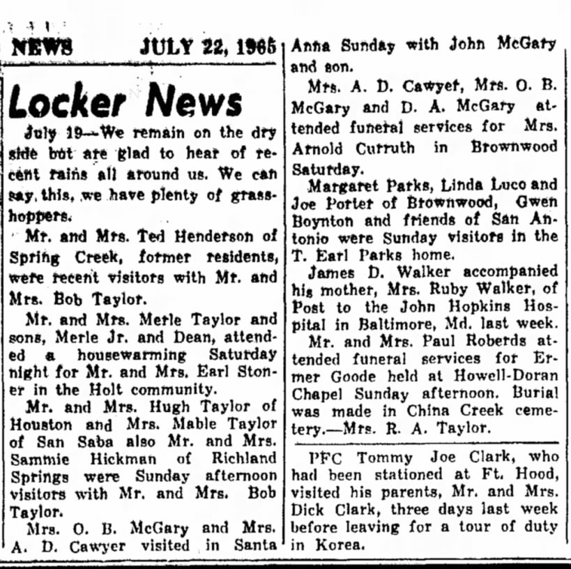 The San Saba News and Star 22 Jul 1965 Pg. 4 Locker News