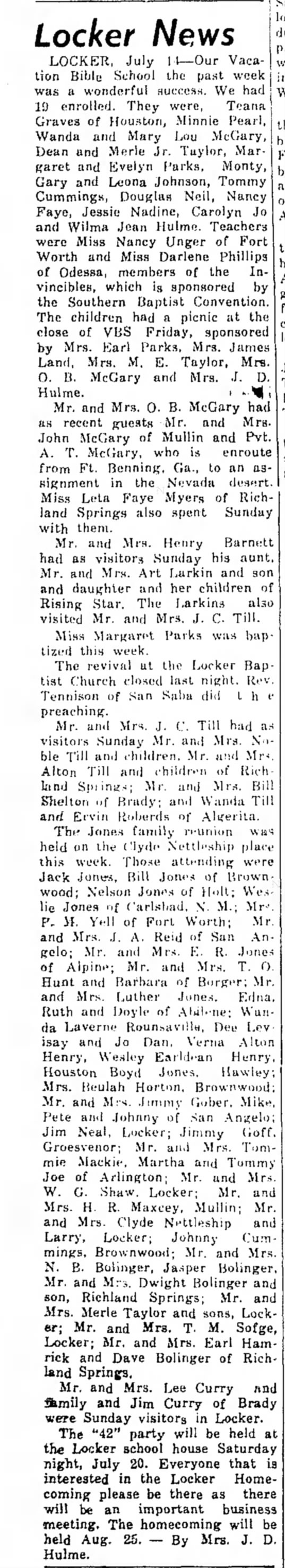 The San Saba News and Star 18 Jul 1957 Pg. 7 Locker News