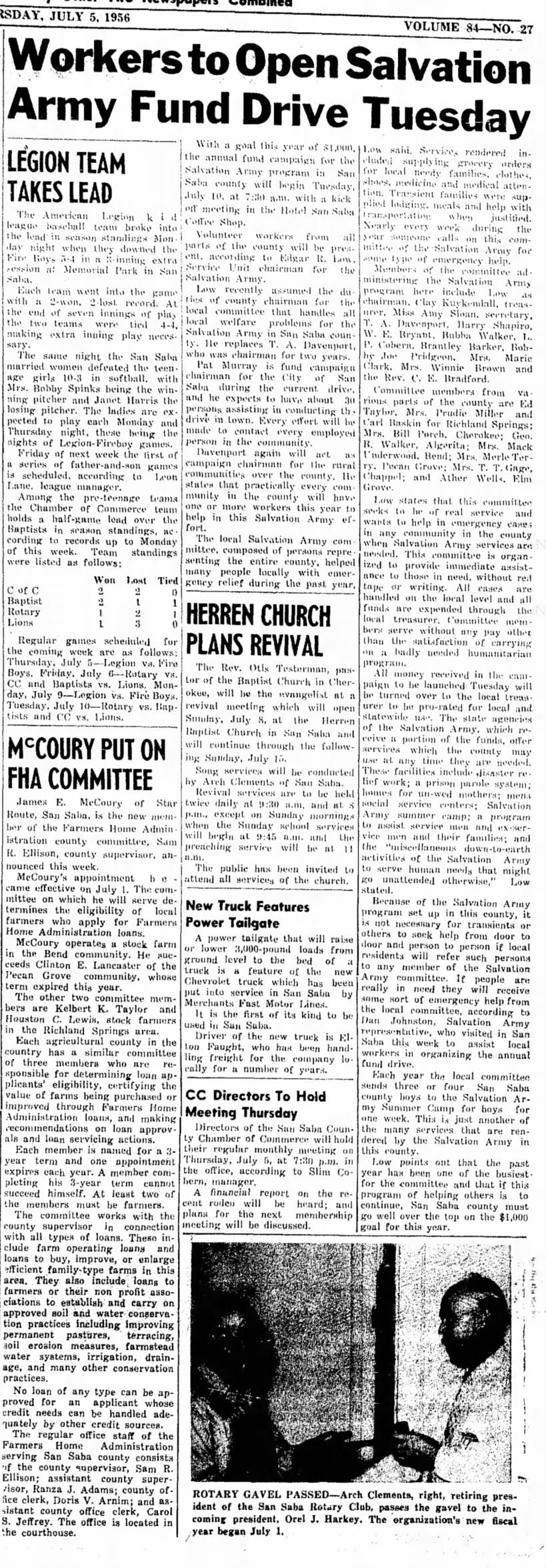 The San Saba News and Star 5 Jul 1956 Workers to opend Salvation Army Fund Drive Tuesday