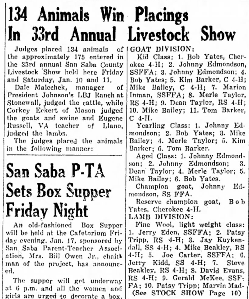 County Livestock Show January 16, 1964 The San Saba News and Star Pg 1