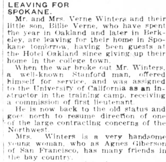 1919-01-24 - Agnes Chester Winters leaving Oakland