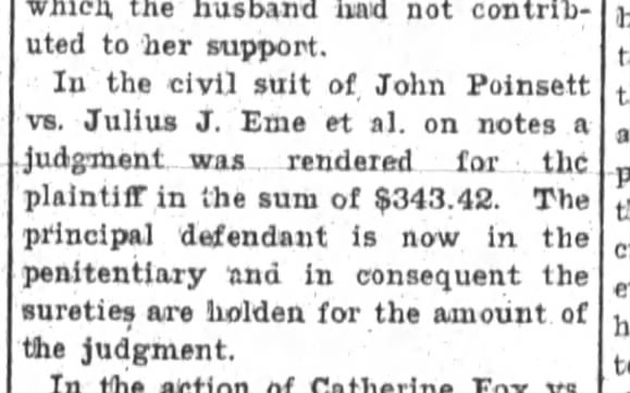 John Poinsett wins suit against Julius J Eme; wins $343.42