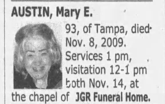 Obituary for Mary E. AUSTIN (Aged 93)