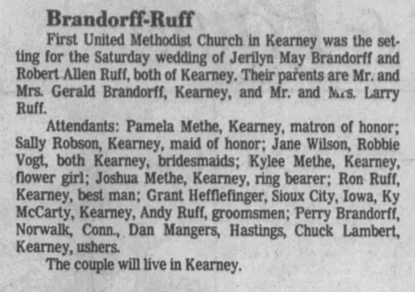 Jerilyn Brandorff-Rob Ruff  Wedding Announcement