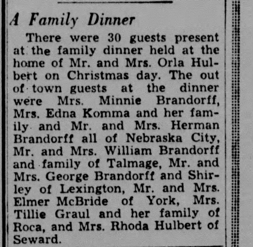 Christmas dinner at Hulbert’s 
1949