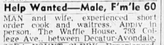 Waffle House help wanted ad, AJC, 6/27/1956