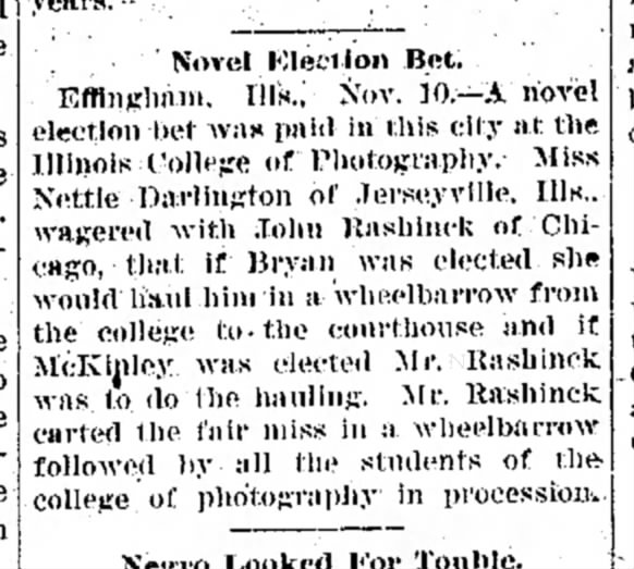 Illinois College of Photography, The Daily Free Press (Carbondale, IL), 16 Nov 1900, p. 1