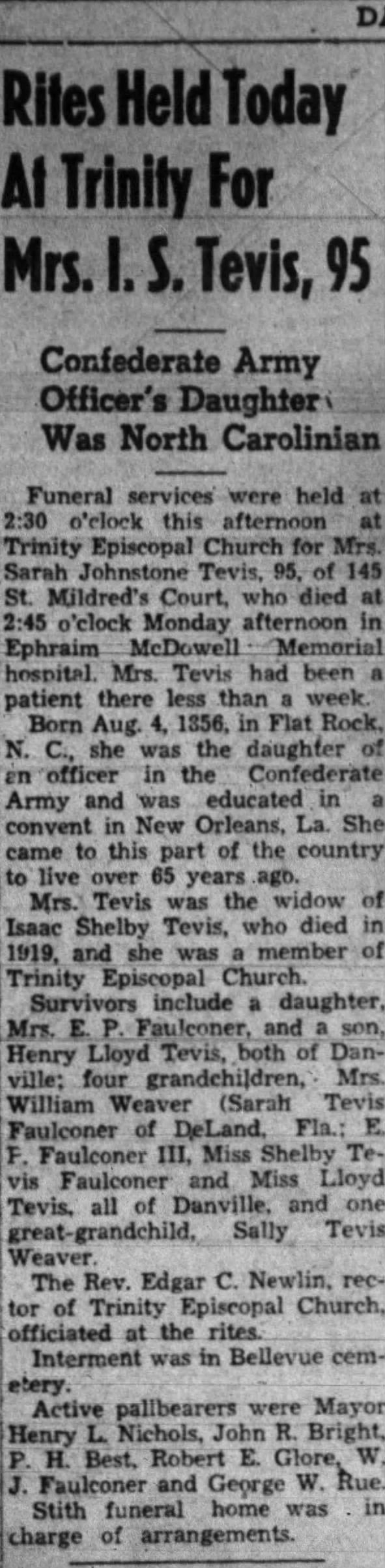 Nana's obituary  11-08-1951