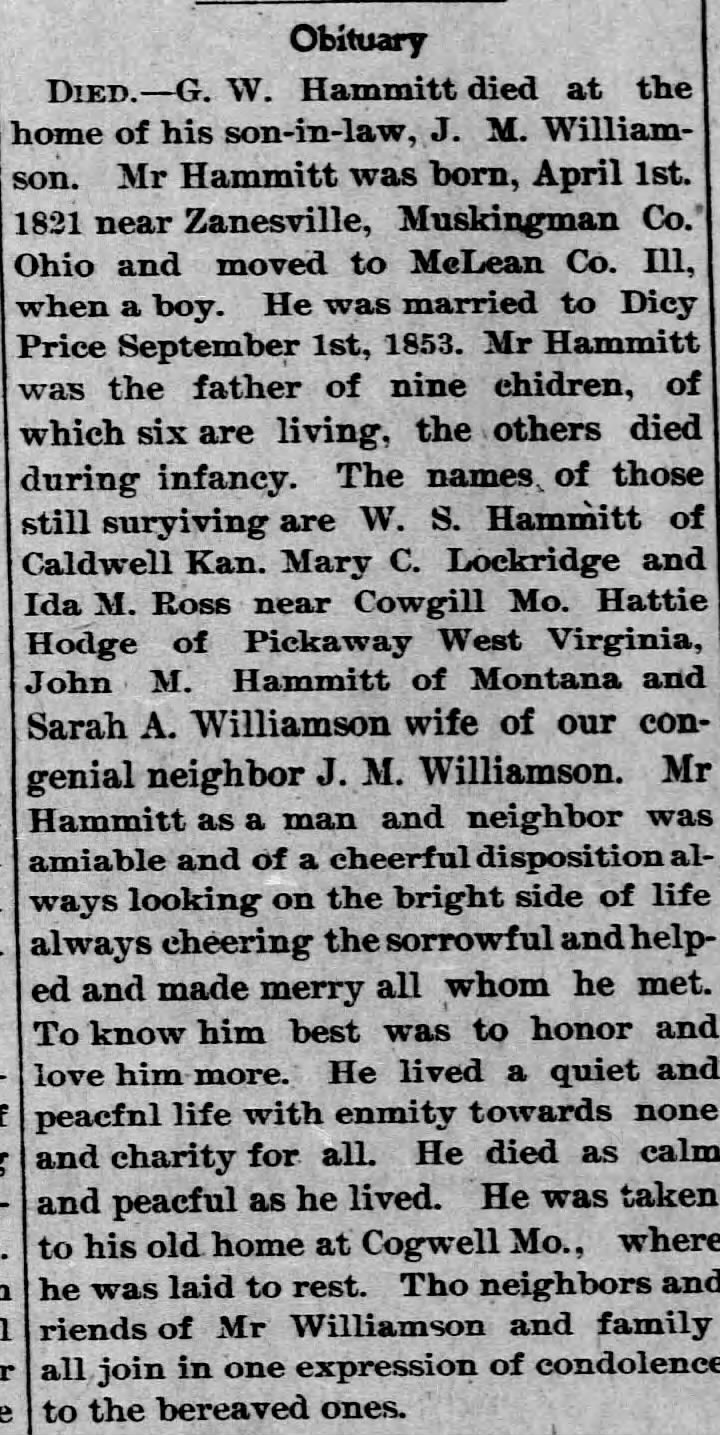 Obituary for G. W. Hammitt