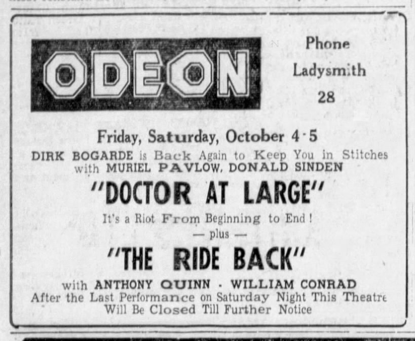 Odeon Ladysmith final show October 5, 1957