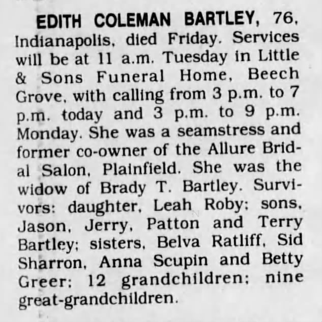 Edith Coleman obituary
