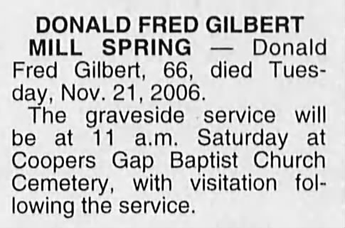Donald Fred Gilbert Funeral notice
