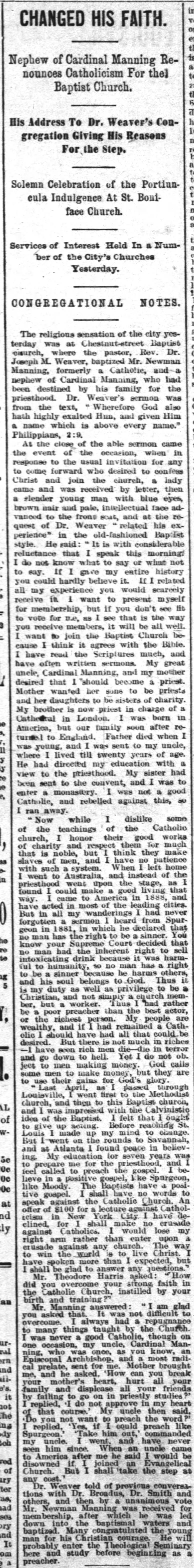 August 8 1892
Nephew of Cardinal changes his faith