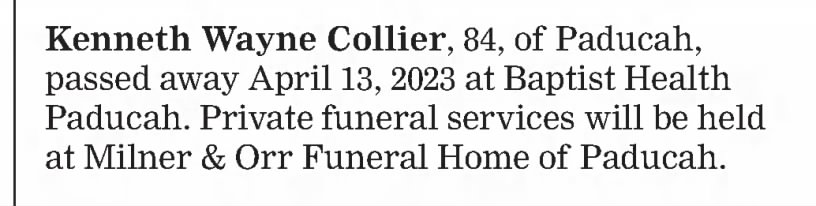 Obituary for Kenneth Wayne Collier