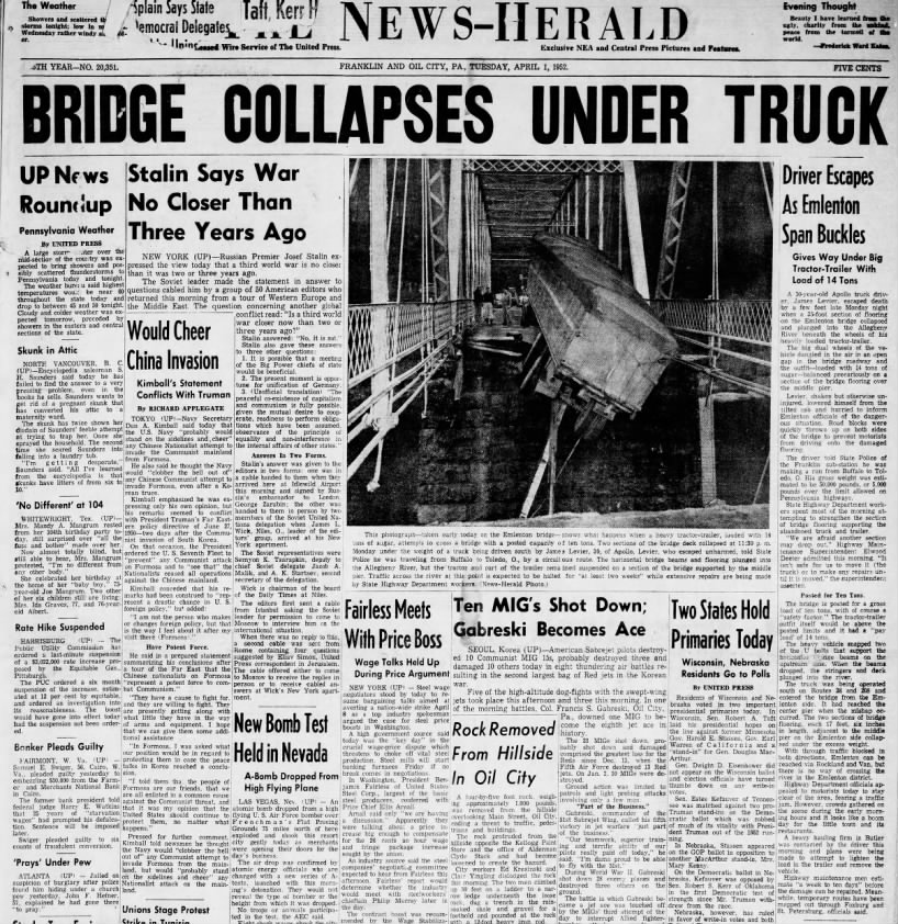 Emlenton Bridge Collapse 1952