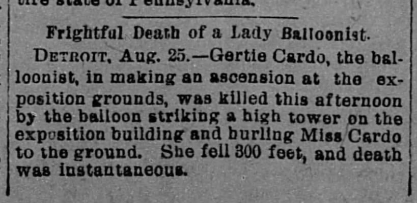 Gertie Cardo Lady Balloonist death 1892