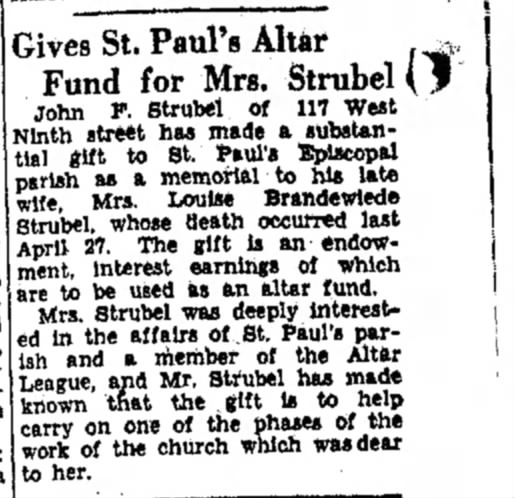 Louise Brandewiede altar gift Wednesday June 17, 1931