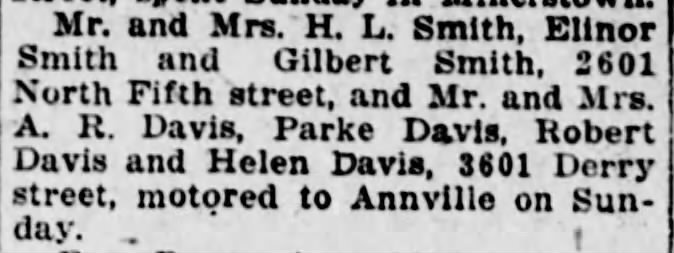 Road trip for Mrs. Emma Smith, Elinor, Gilbert and A. R. Davis family.