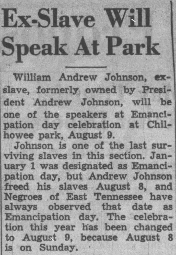 William Andrew Johnson speaks at August 8th Event, 1937