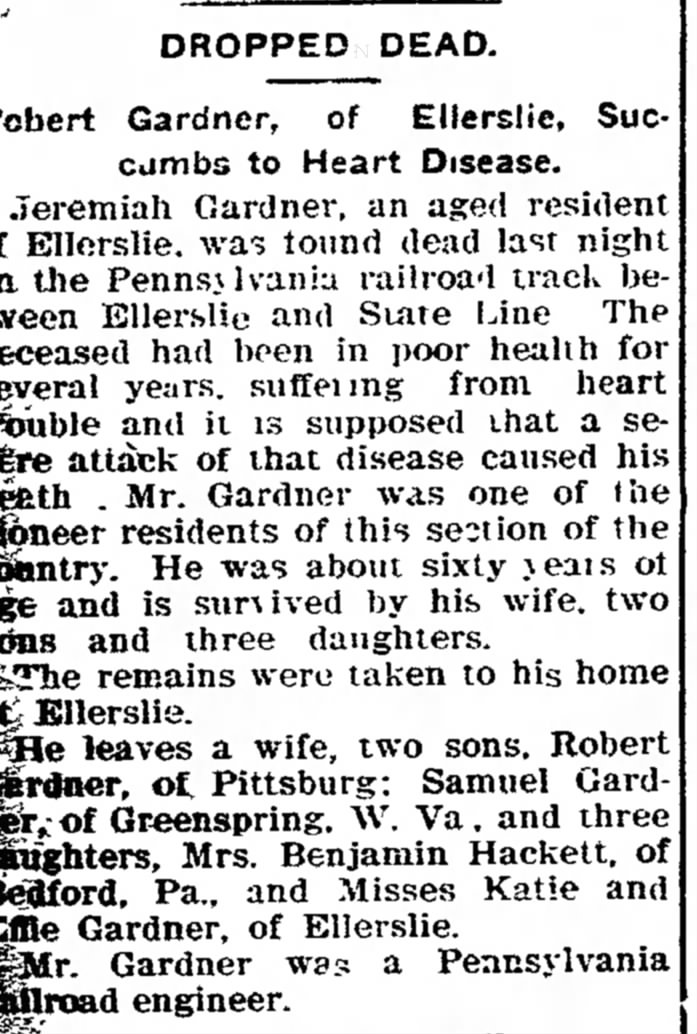 Robert Gardner Death 19050207