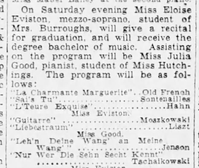 1928 Julia Good accompanied a recital.