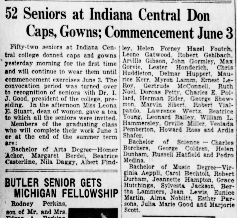 1931 Indiana Central College awarded a Bachelor of Music degree to Julia Good.