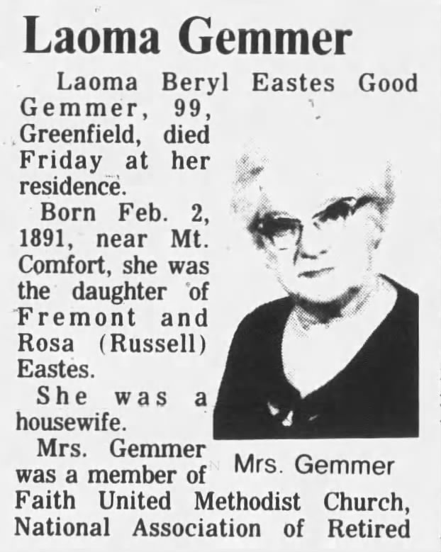 1990 Laoma Eastes Good Gemmer Obituary, part 1