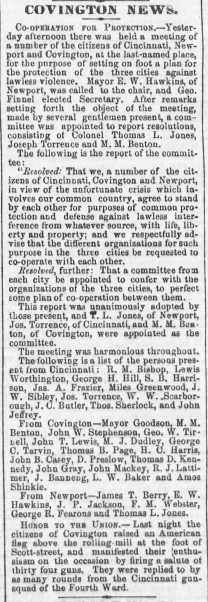 1861 Thomas B Page of Covington was appointed to a safety committee.