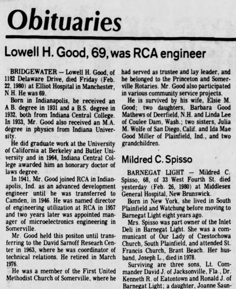 1980 Lowell H. Good died.