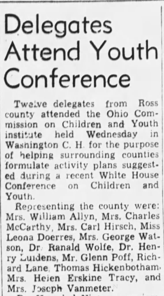1951 Dr. Ranald Wolfe represented Chillicothe at a Ross County Youth Conference.
