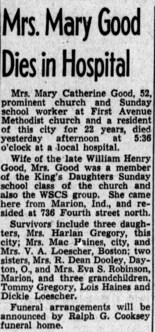 Obituary for Mary Catherine Good (Aged 52)