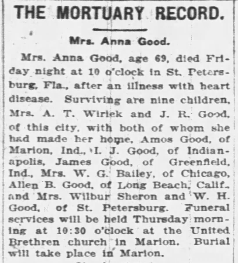 1924 Anna Good death notice.