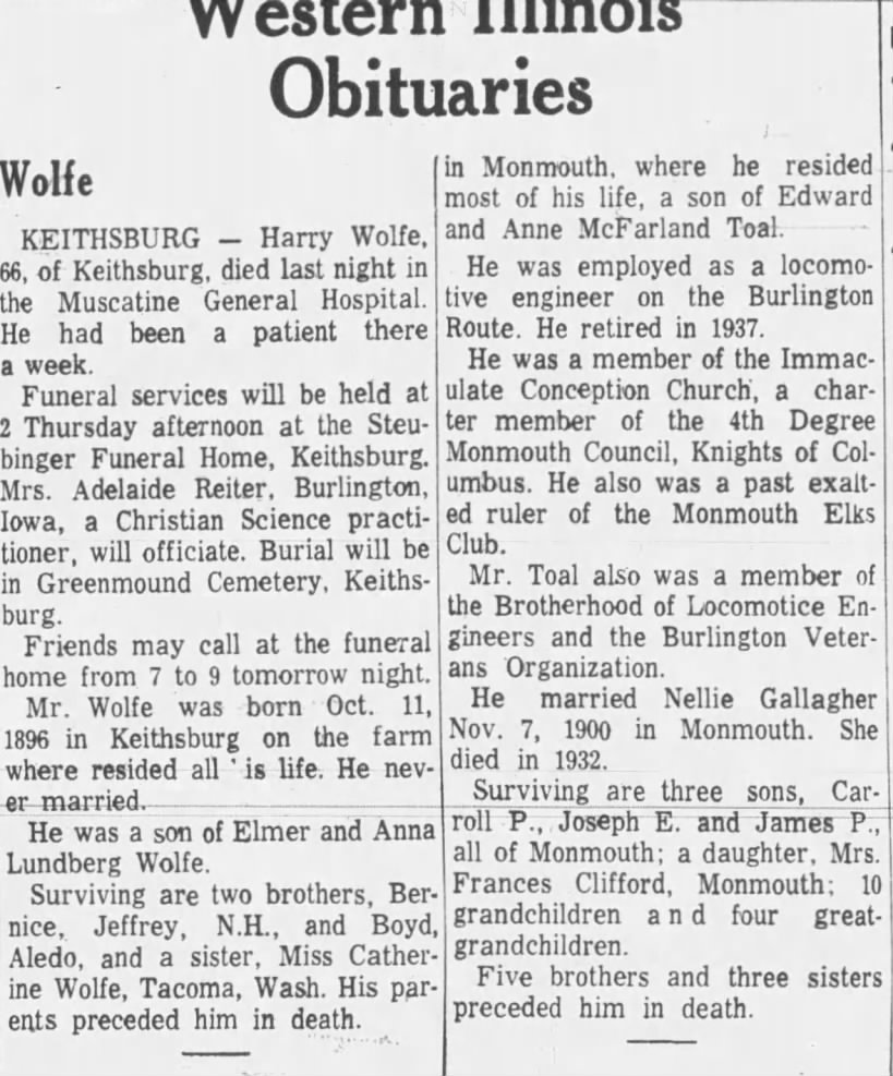 Obituary for Harry Wolfe