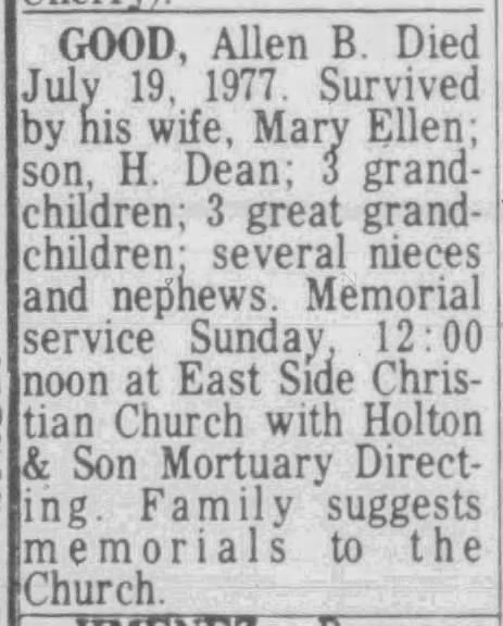 1977 Allen B. Good obituary