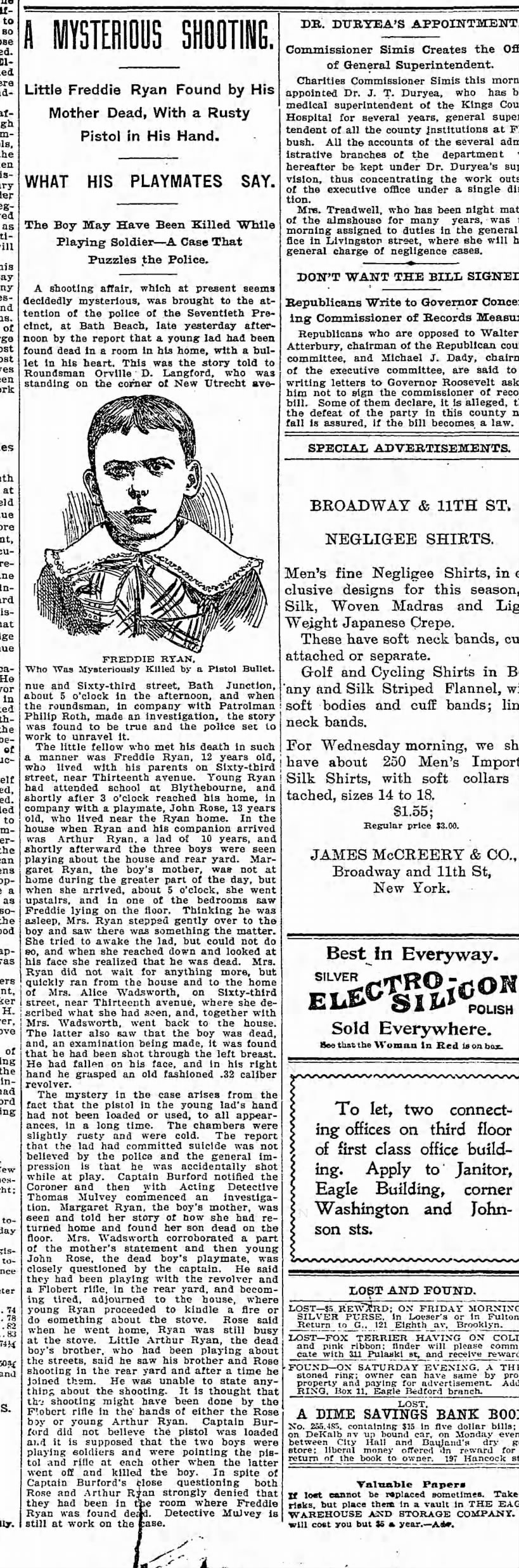 2 May 1899 Arthur Ryan 10 years brook Eagle page 16